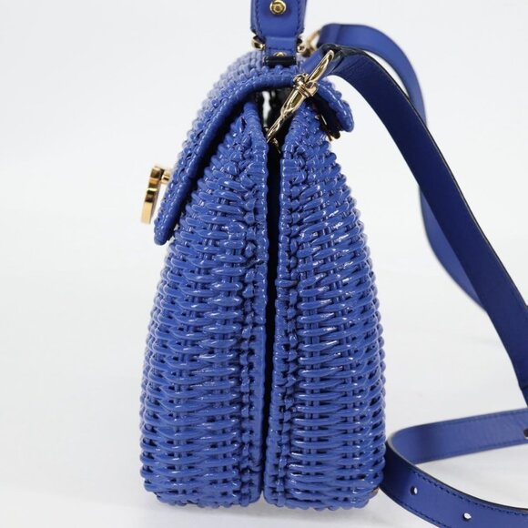 Salvatore Ferragamo Gancini Hand Bag Wicker 2way Blue Gold Auth 135631V - Picture 4 of 16